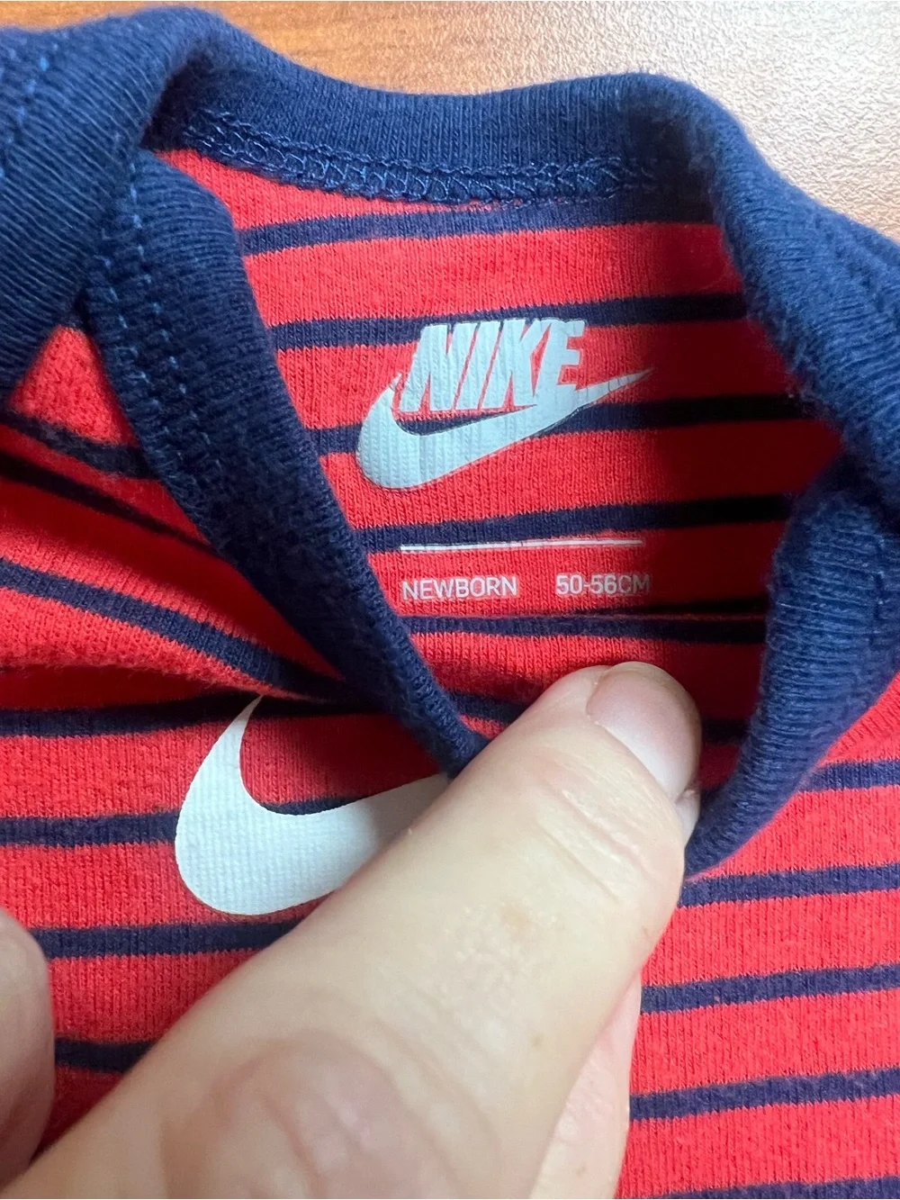 Nike Red & Navy Striped Infant One-Piece Newborn Bodysuit